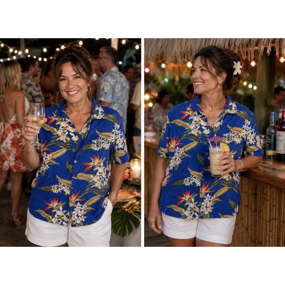 Aloha Hut Hawaii Mens L Hawaiian Shirt Blue Floral  100% Rayon Aloha